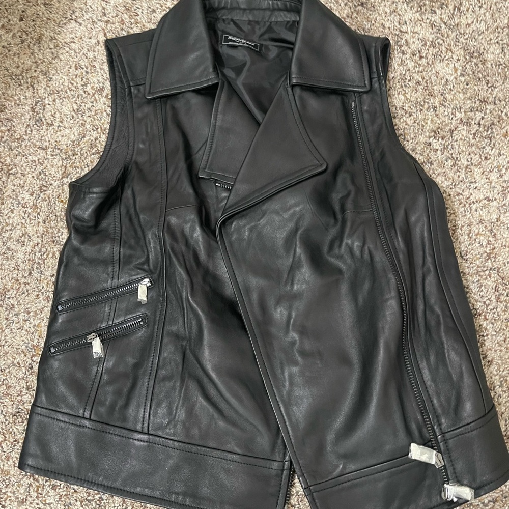 YSL- Black Leather Vest with Zipper Details